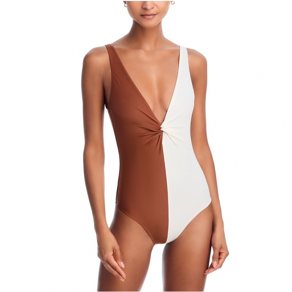 Solid & Striped The Enza One Piece Swimsuit Brule Coconut Brown White Medium